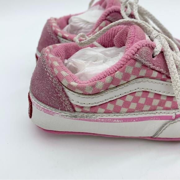 Vans Infant Old Skool Crib Trainers Checkered Pink/White Size 4 Casual Sneakers - Picture 2 of 11